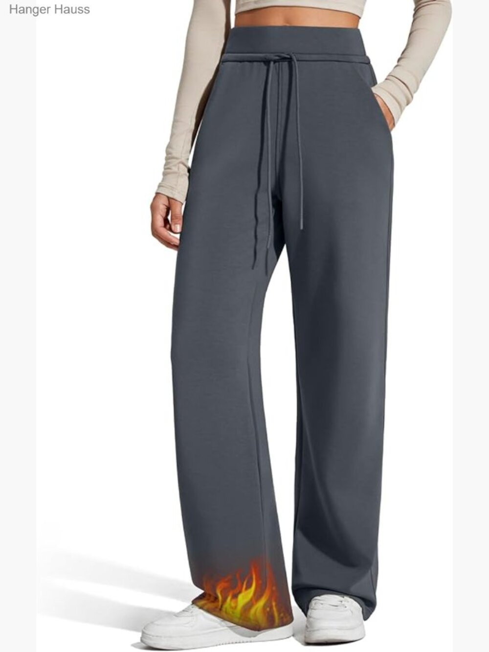 Fleece Lined Wide Leg Sweatpants Drawstring Thermal Casual Pants with Pockets